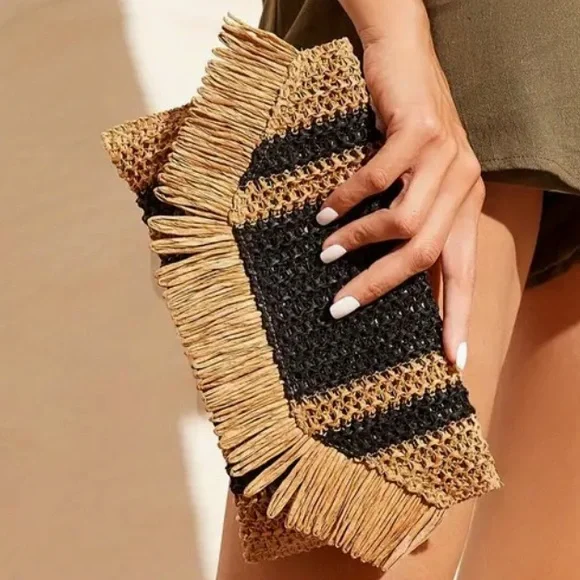 NWT Envelope Straw Clutch Bag